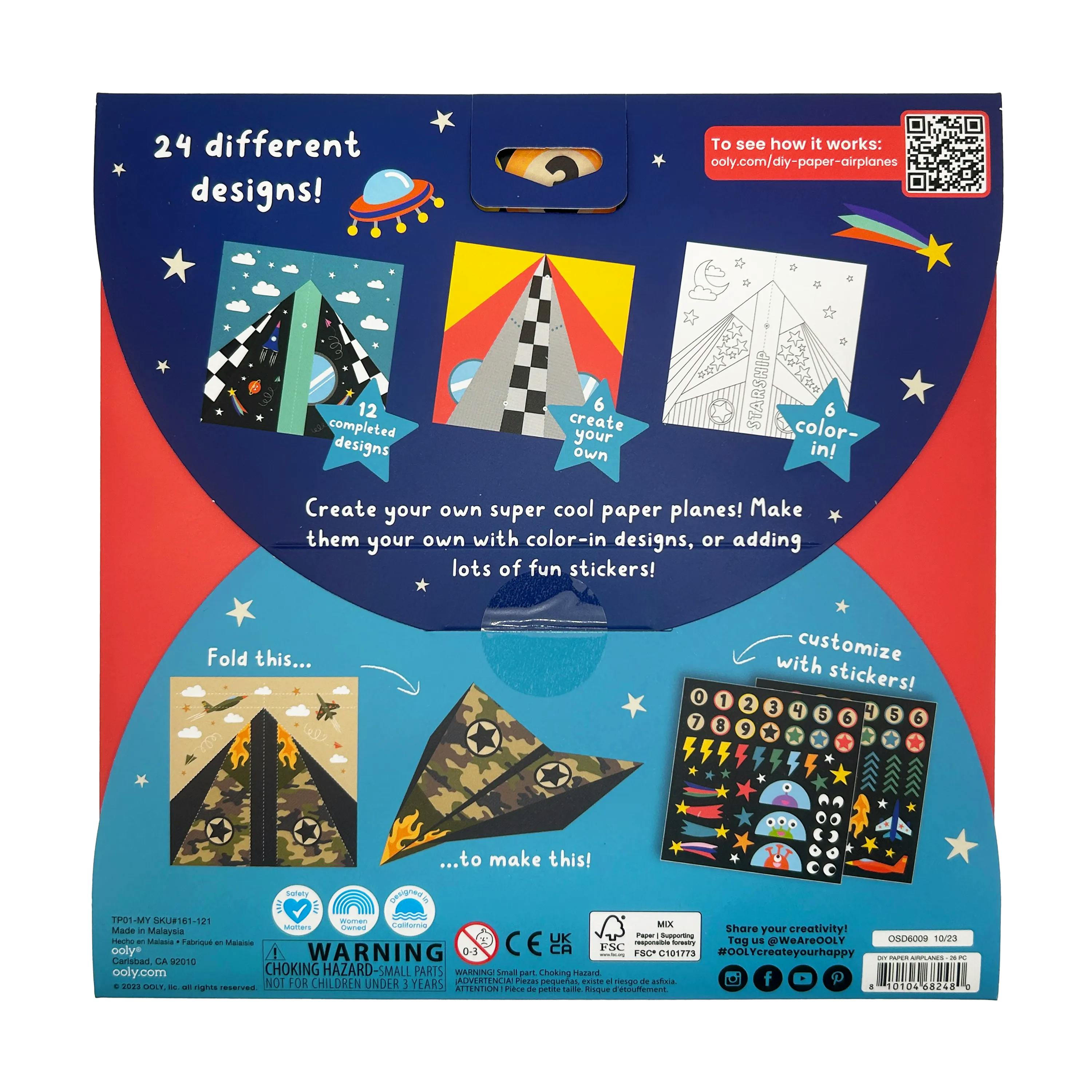 DIY Paper Airplanes Activity Kit - 24 Designs - 2 Sticker Sheets