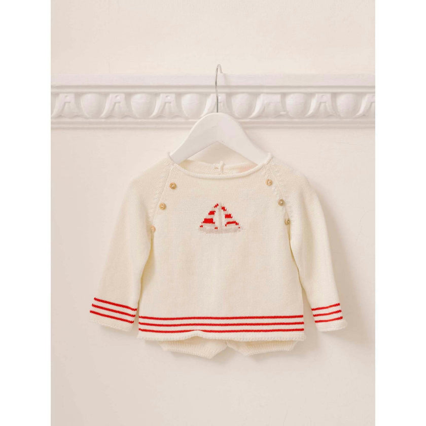 Red Stripe Ancla Cotton Baby Knitted Set