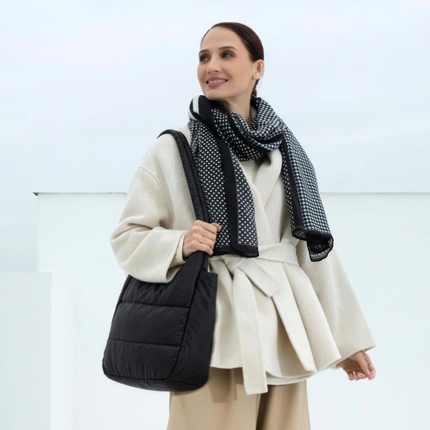 The Astra Puffy Tote with Removable Crossbody Strap in Black