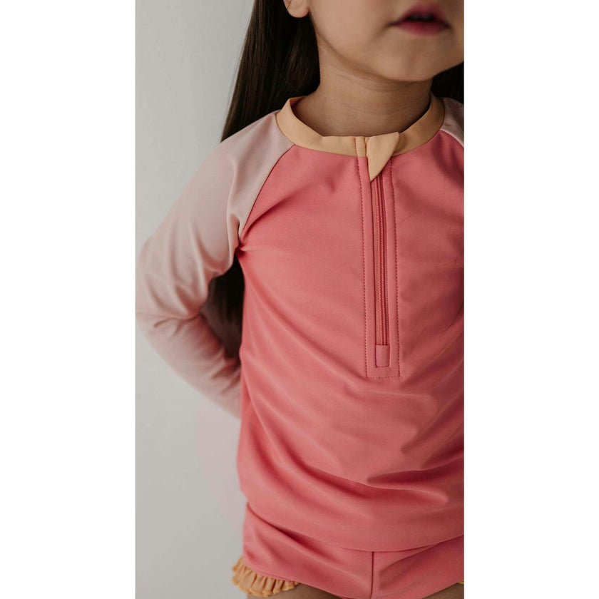 Girl's Zip Rash Guard Swimsuit