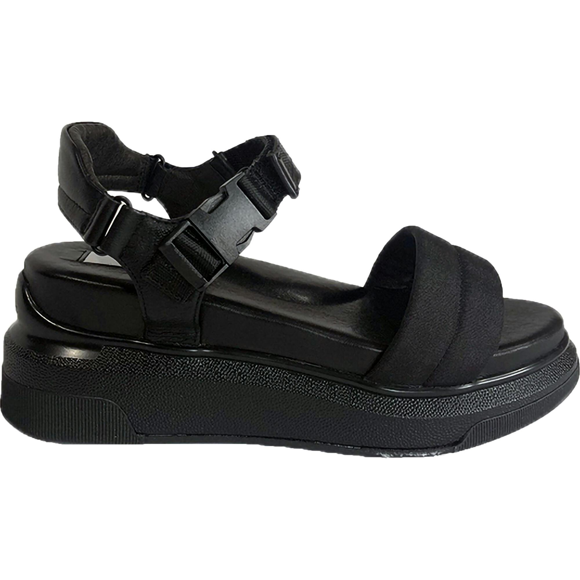 Women's Buckle Velcro Sandal, Black