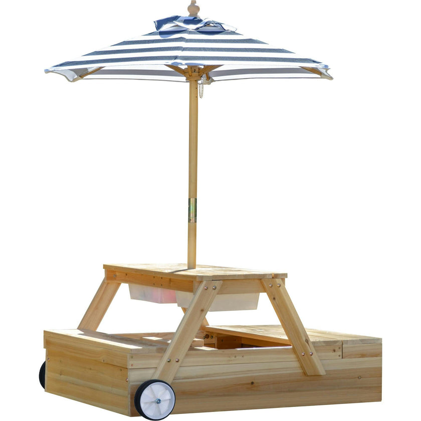 Teamson Kids Sorrento Wooden 2-in-1 Picnic Table with Sandbox & Umbrella