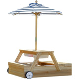 Teamson Kids Sorrento Wooden 2-in-1 Picnic Table with Sandbox & Umbrella