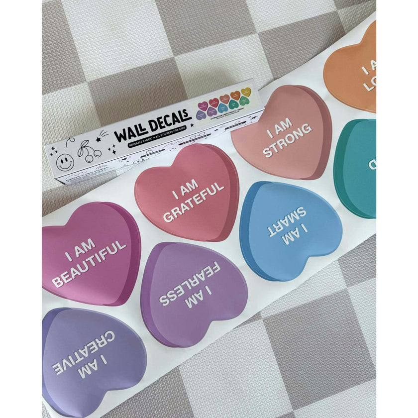 Peel & Stick Fabric Wall Stickers - Affirmation Candy Hearts Brights