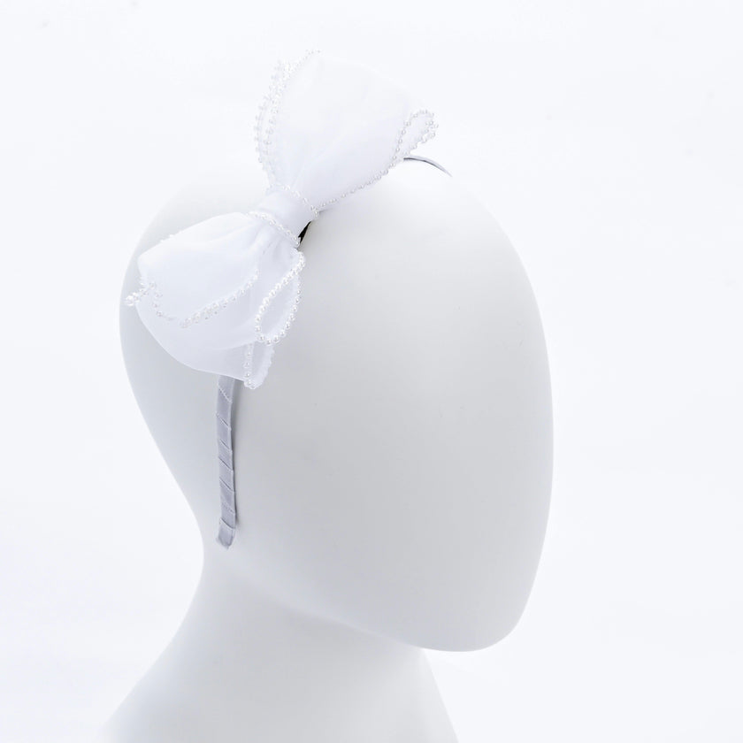 White Elegant Pearl Bow Headband