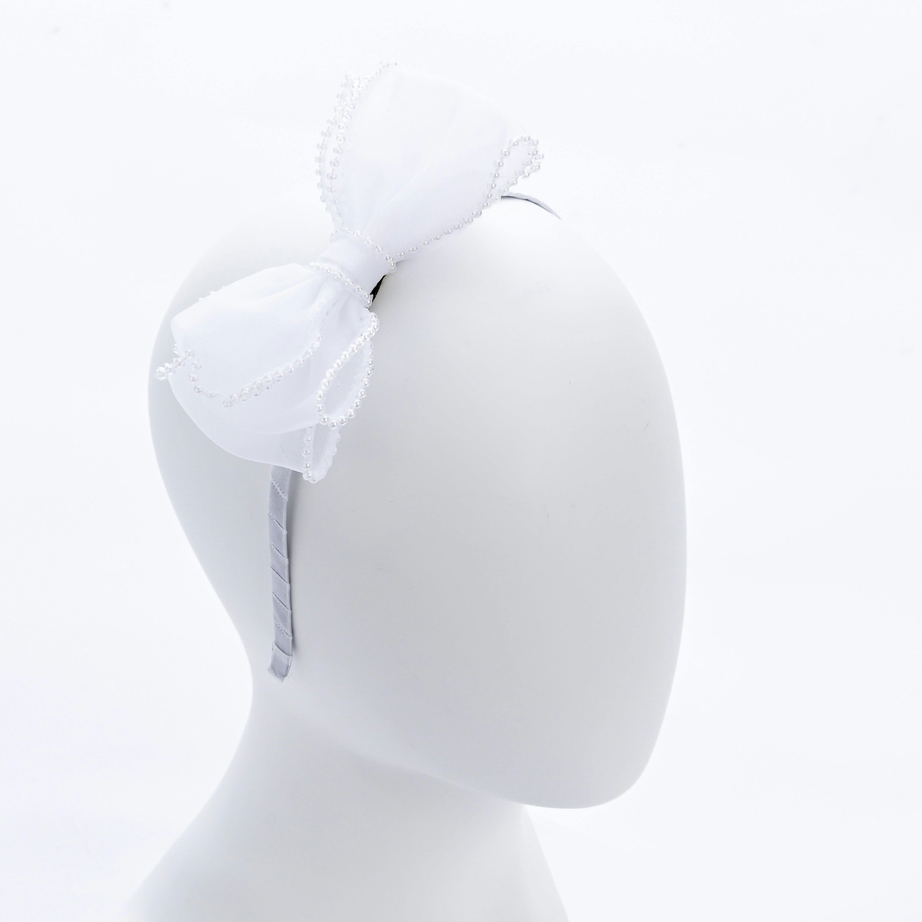 White Elegant Pearl Bow Headband
