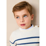 Striped Crewneck Ribbed Detail Blue & White Striped Jumper in Navy (12mths- 10yrs)
