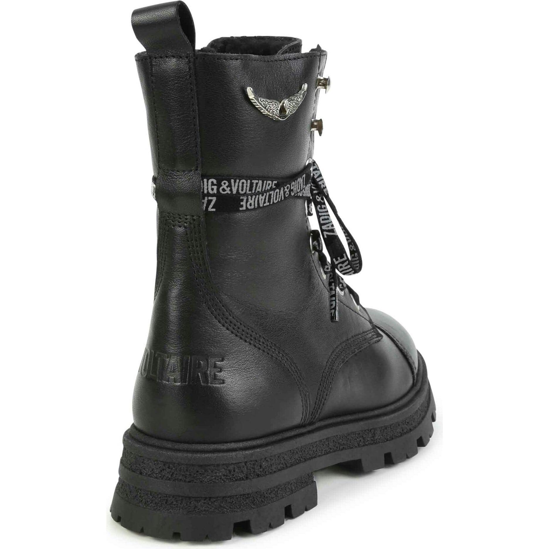 Logo-Print Laces Leather Combat Boots