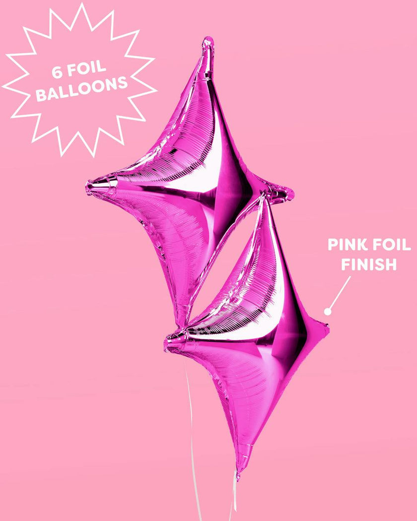 Pink Sparkle Balloon - 6 pc silver foil set