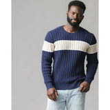 Organic Crew Neck Cable Sweater, Blue
