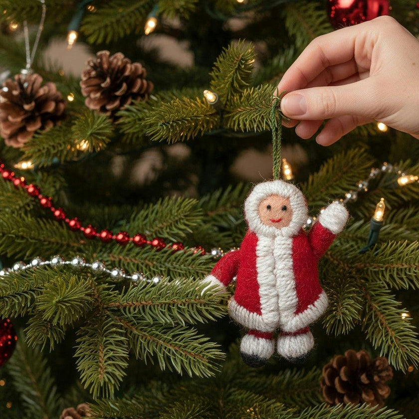 Handmade Felt Snowsuit Gal Christmas Ornament - Red