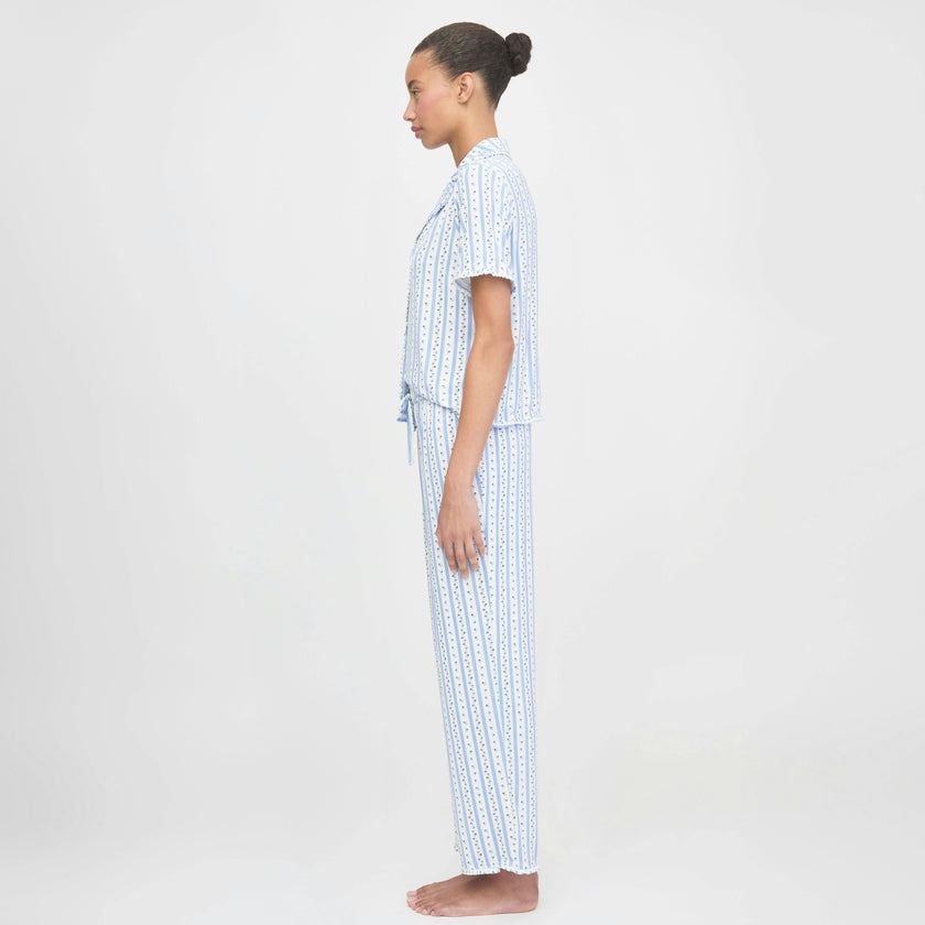 The Marina Pajama Set - Blue Petal Stripe