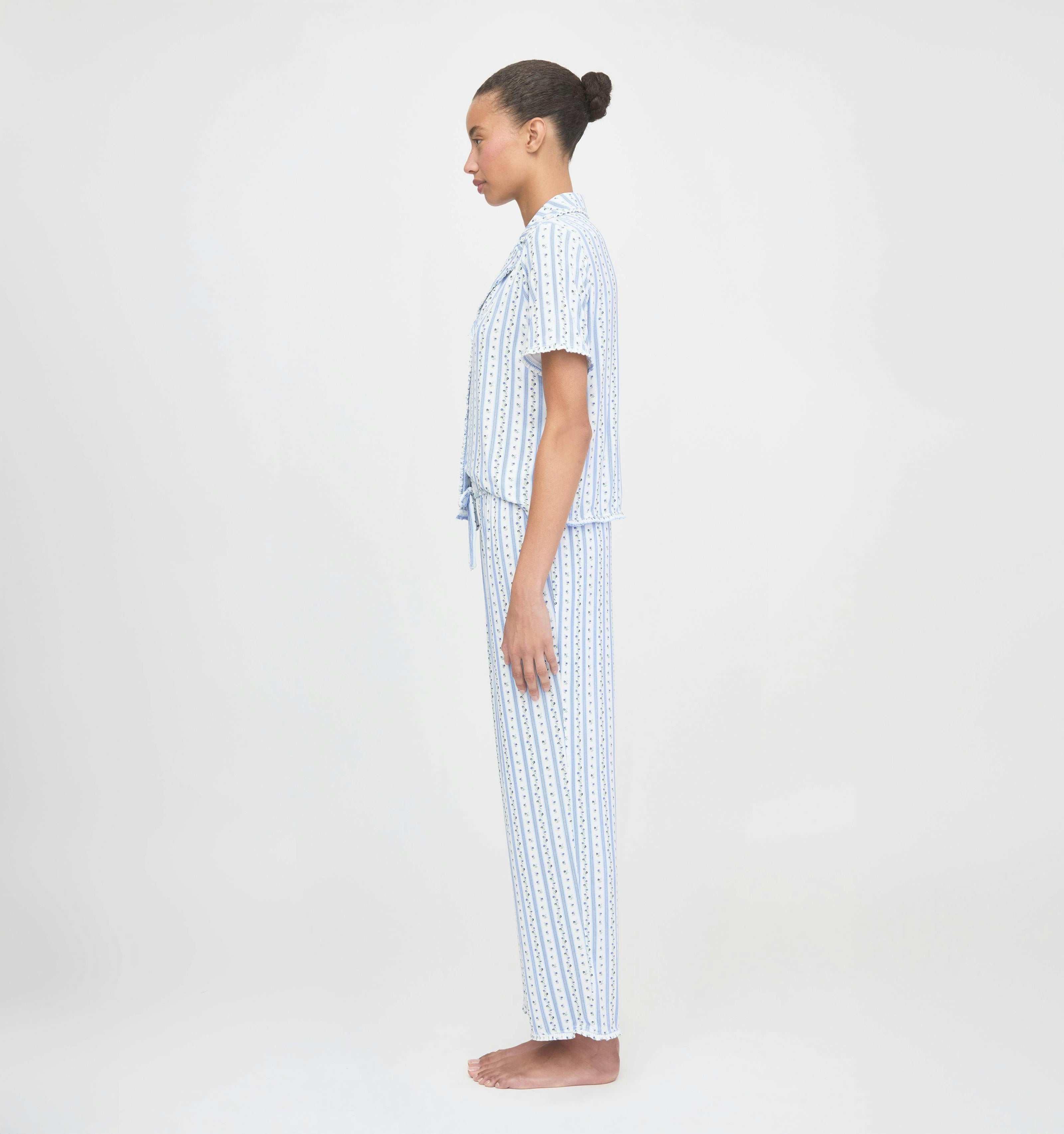 The Marina Pajama Set - Blue Petal Stripe