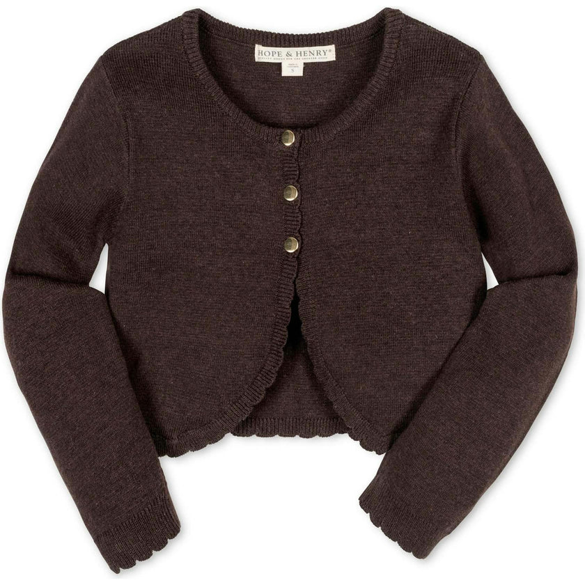 Organic Cropped Scallop Edge Sweater Cardigan, Brown