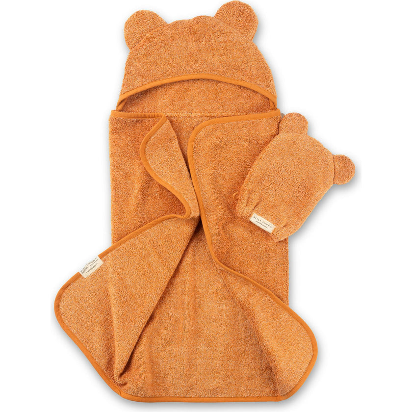 Hooded Towel + Wash Mitt Set Pumpkin