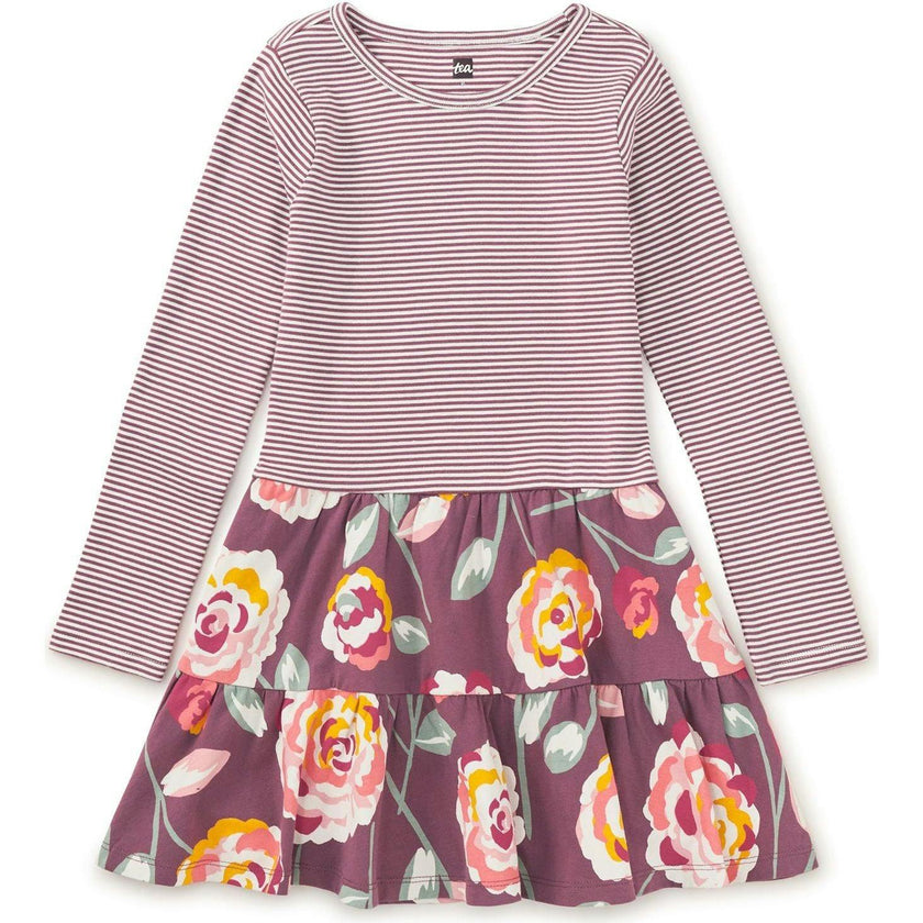 Mix Print Long Sleeve Tiered Twirl Skirt Dress, Multi