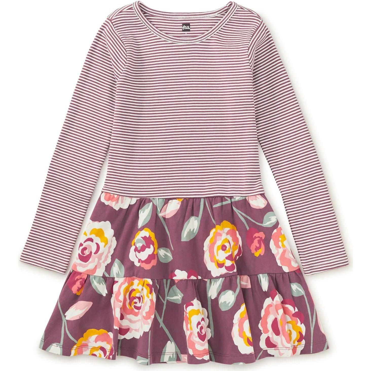Mix Print Long Sleeve Tiered Twirl Skirt Dress, Multi