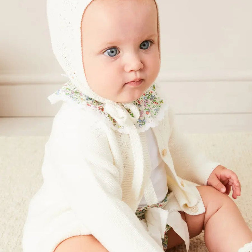 Openwork Cotton Knitted Bonnet in Cream (S-L)