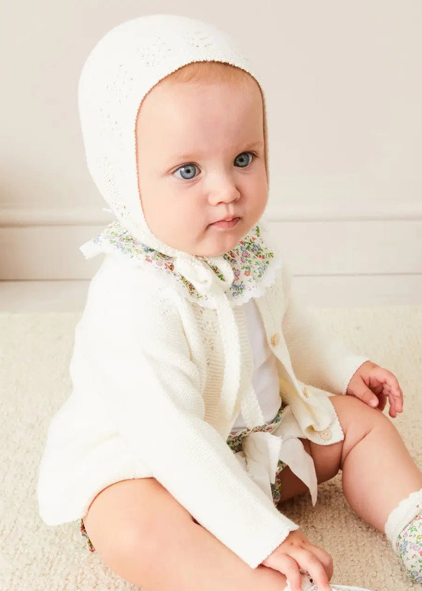 Openwork Cotton Knitted Bonnet in Cream (S-L)