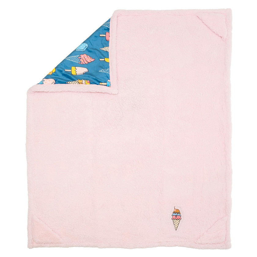 Cozy Switch Blanket – Reversible Sherpa & Mink Fleece Blanket with Embroidered Appliqué, Ice Creams