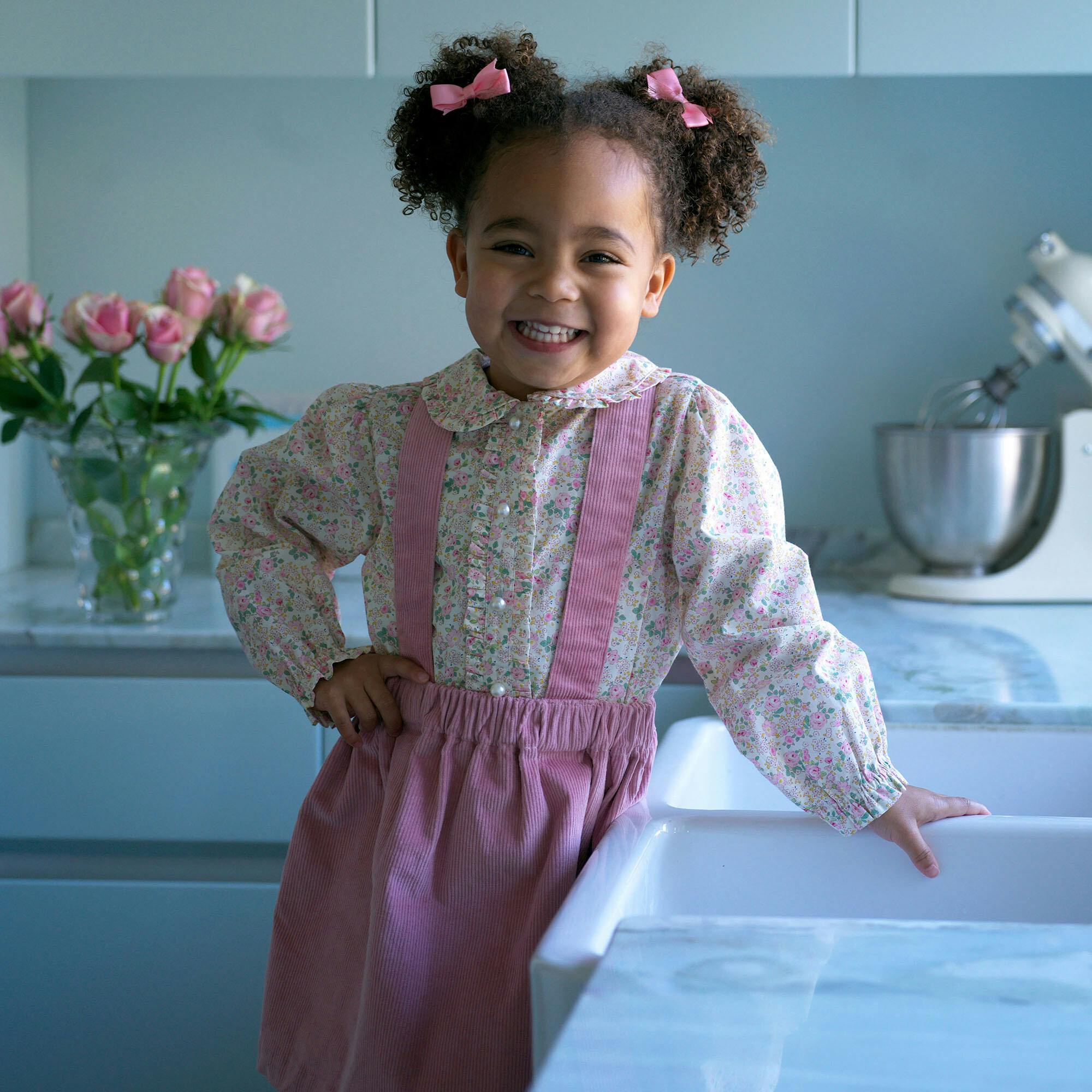 Floral Blouse Cord Pinafore Set
