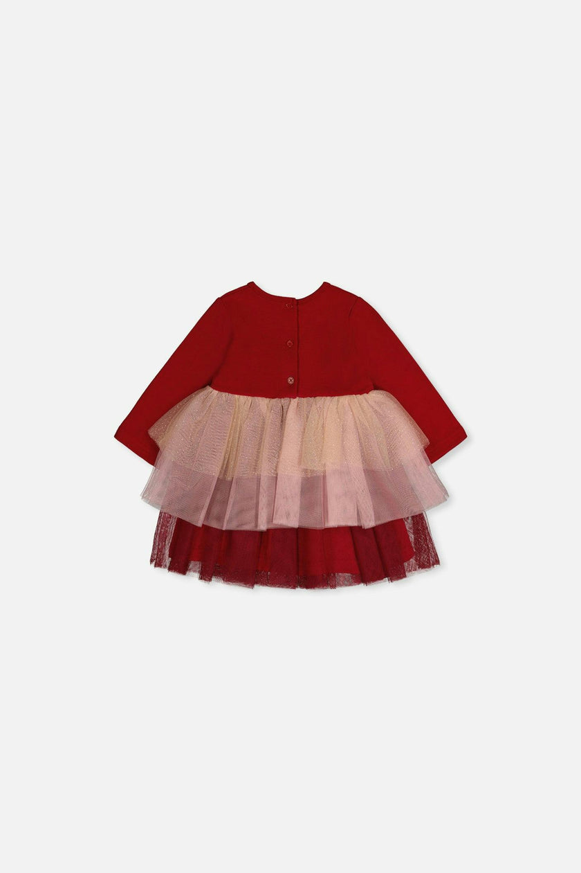 Baby Bi-Material Dress With Glittering Skirt Red
