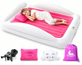 Inflatable Toddler Travel Bed – Kids Blow Up Air Mattress + Safety Bumpers