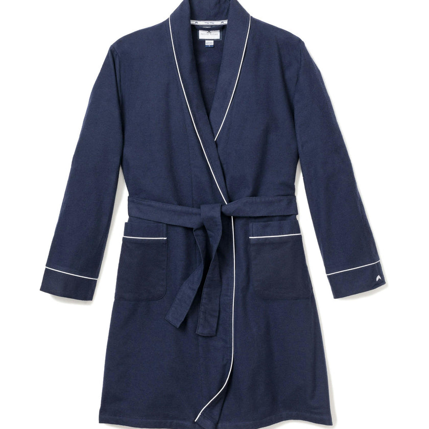 Kid's Flannel Robe in Navy with White Piping