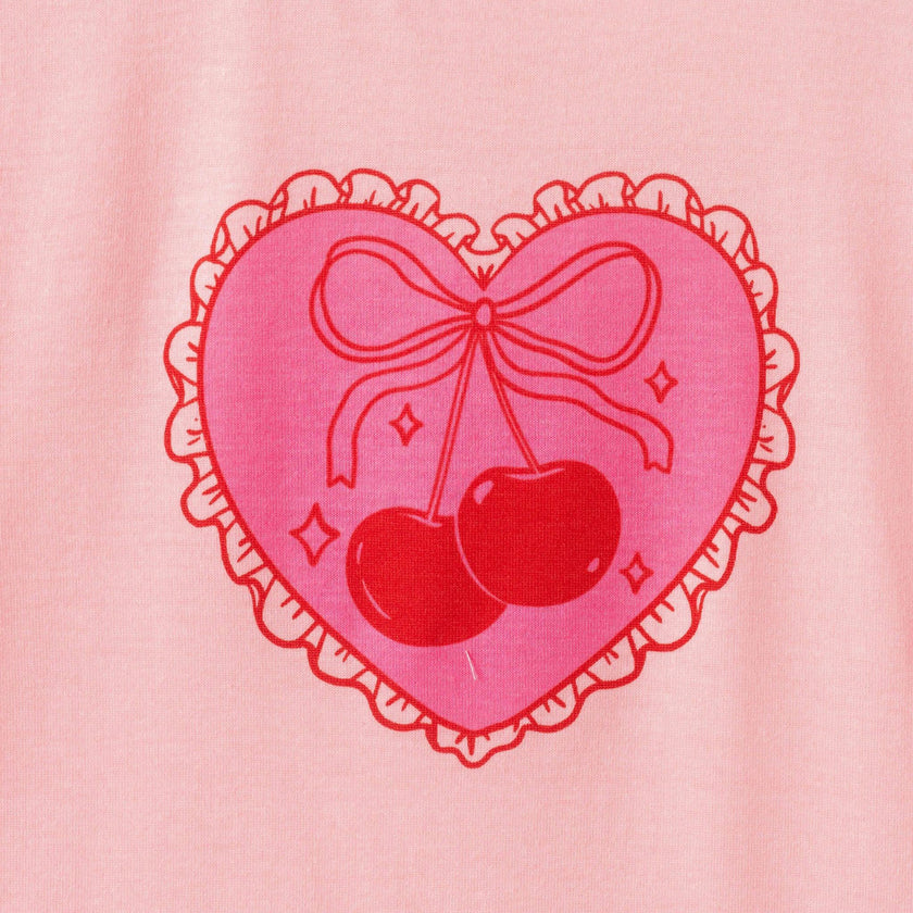 Girls Tee & Short Pajama Set | Pink Cherry Heart