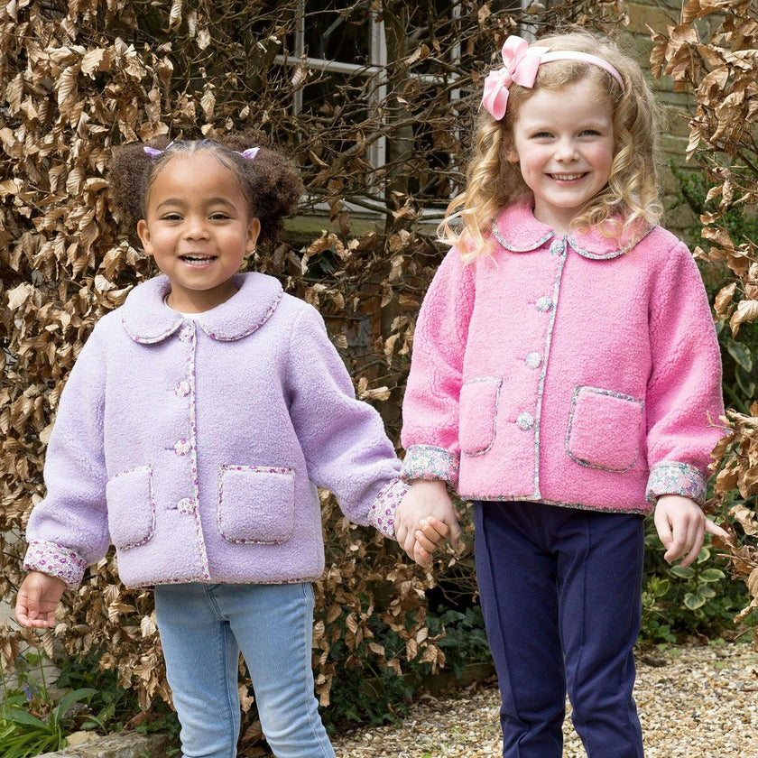 Pink Shearling Floral Trim Jacket
