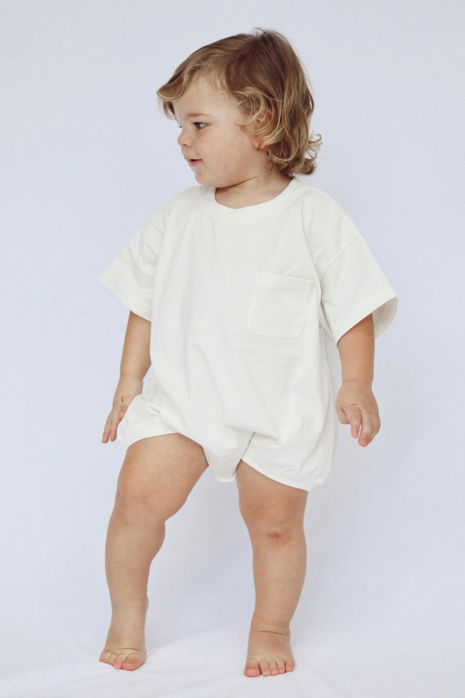 Cory Pocket Romper in Marshmallow