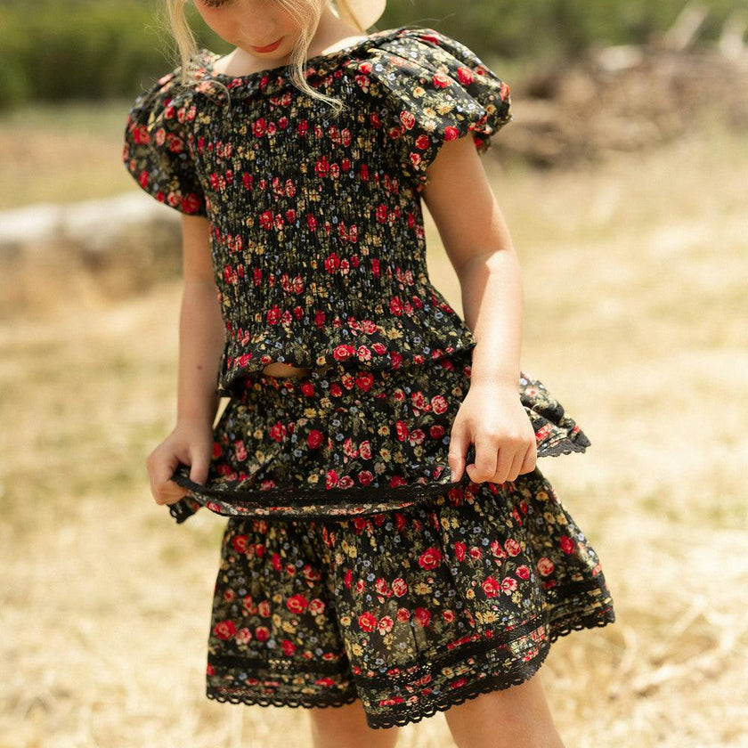 Mini Annalise Skirt in Obsidian Vintage Poppies