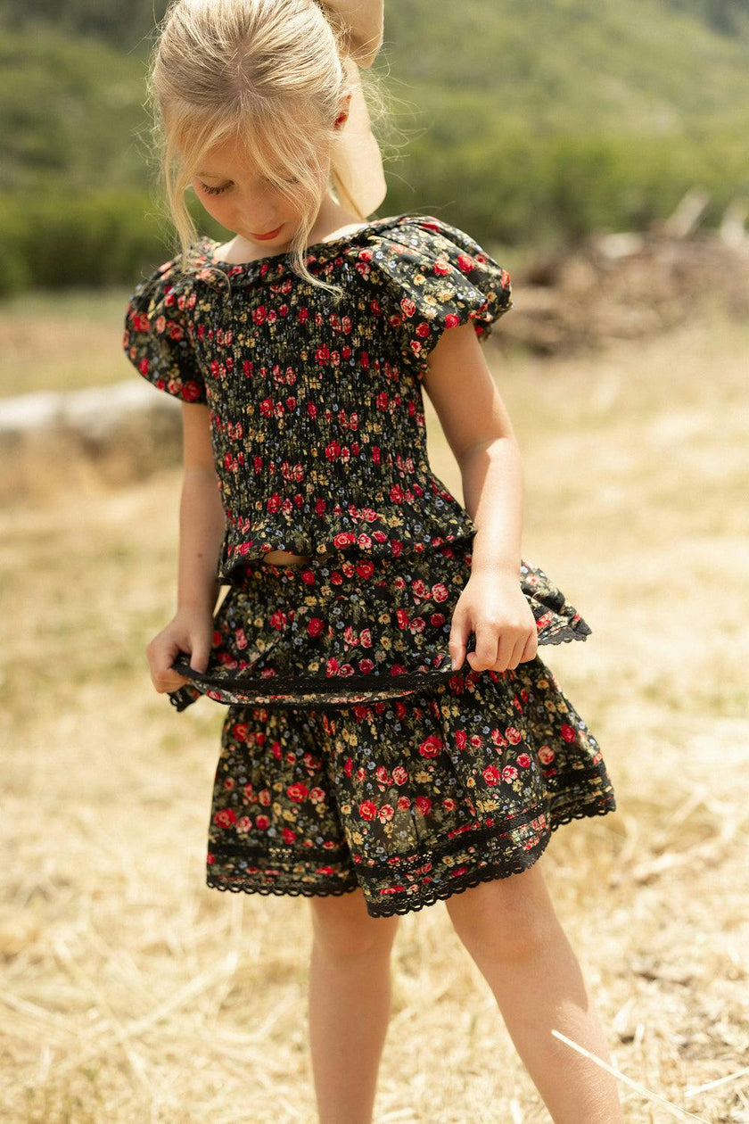 Mini Annalise Skirt in Obsidian Vintage Poppies