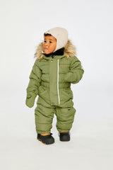 Baby Original One Piece Puffy Snowsuit With Removable Mittens And Boots Olive Green