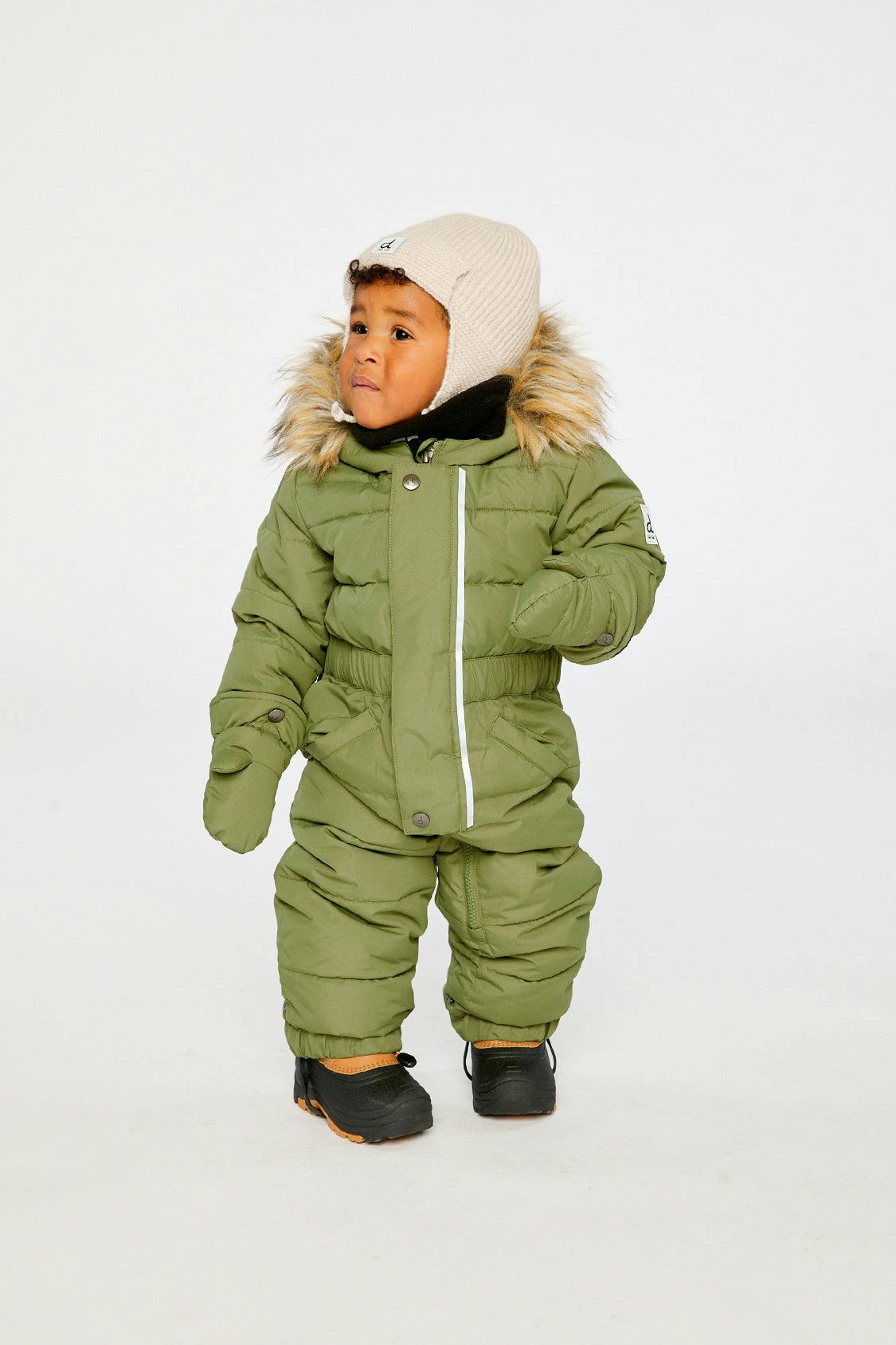 Baby Original One Piece Puffy Snowsuit With Removable Mittens And Boots Olive Green
