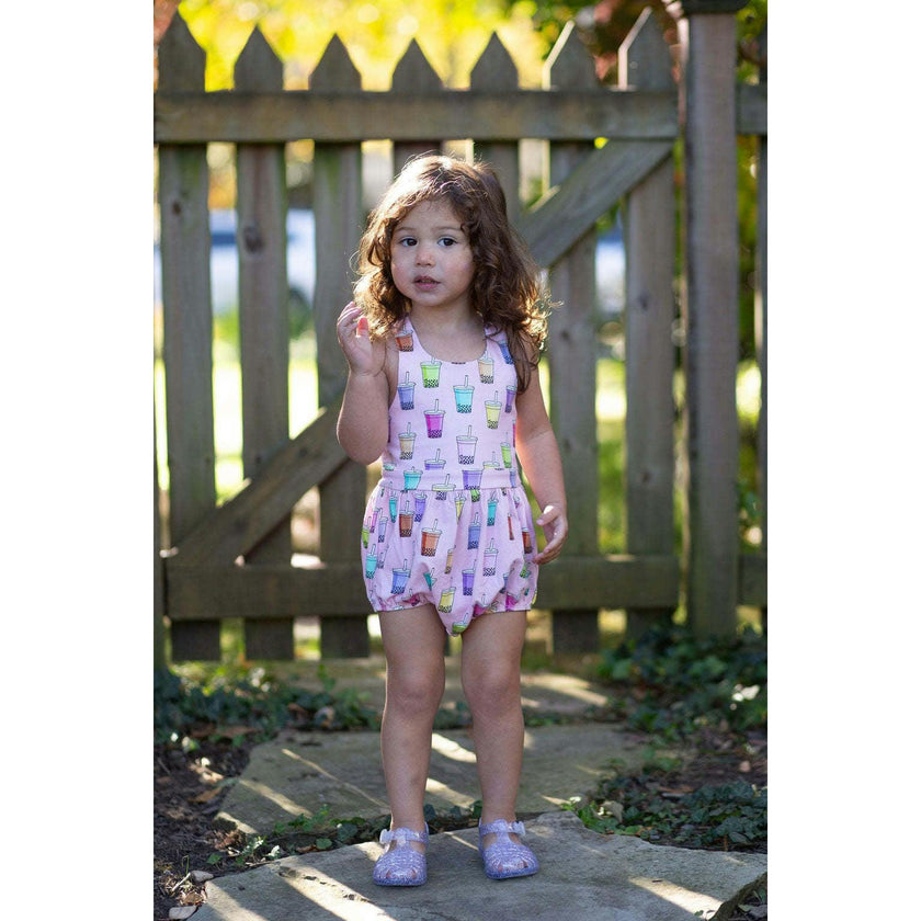 Cross Back Bubble Romper in Boba