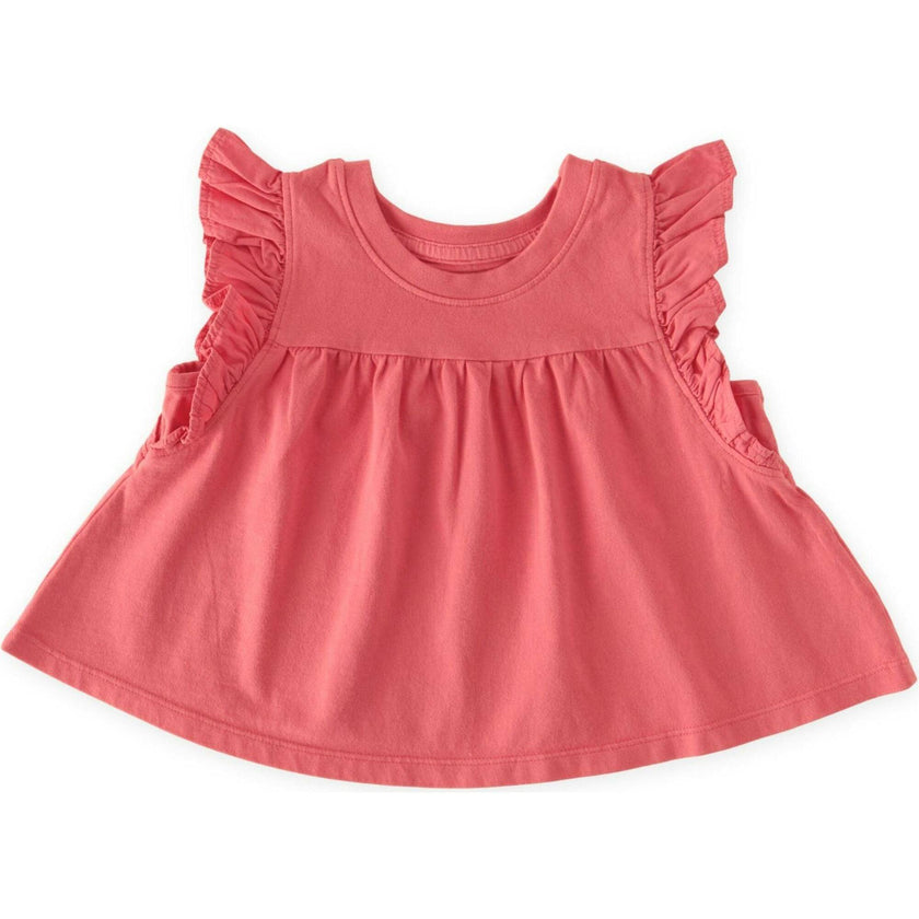 Garment Dye Ruffle T-Shirt, Red