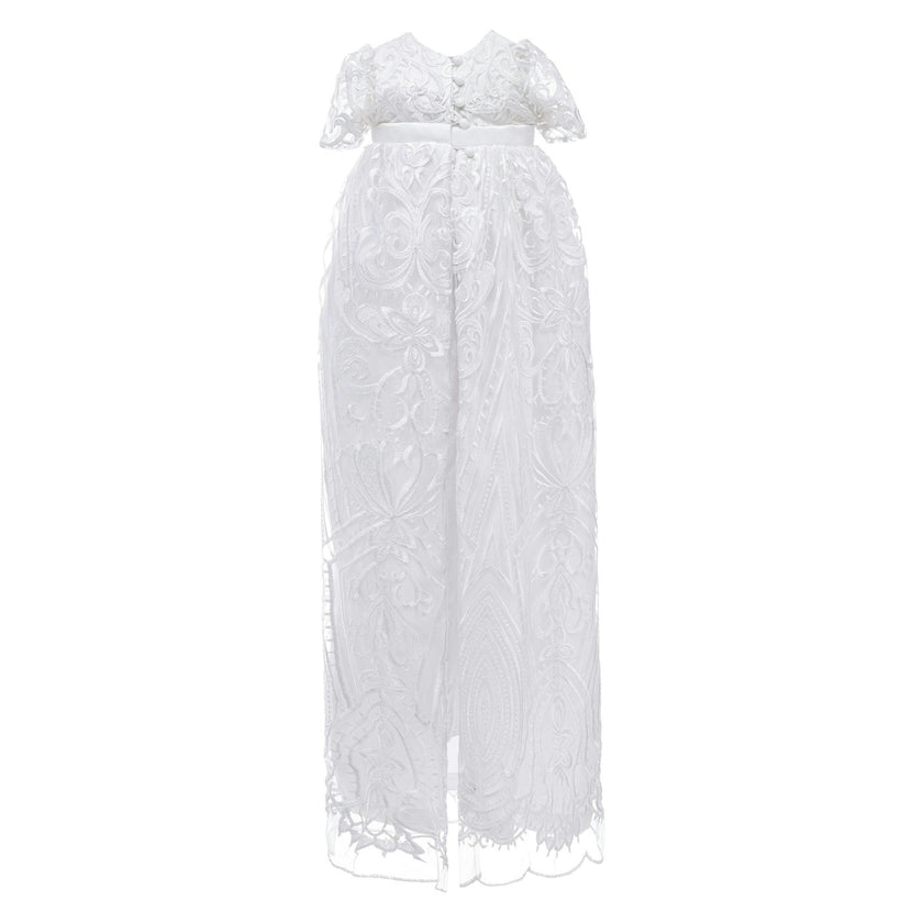 White Lace Christening Gown & Bonnet Set