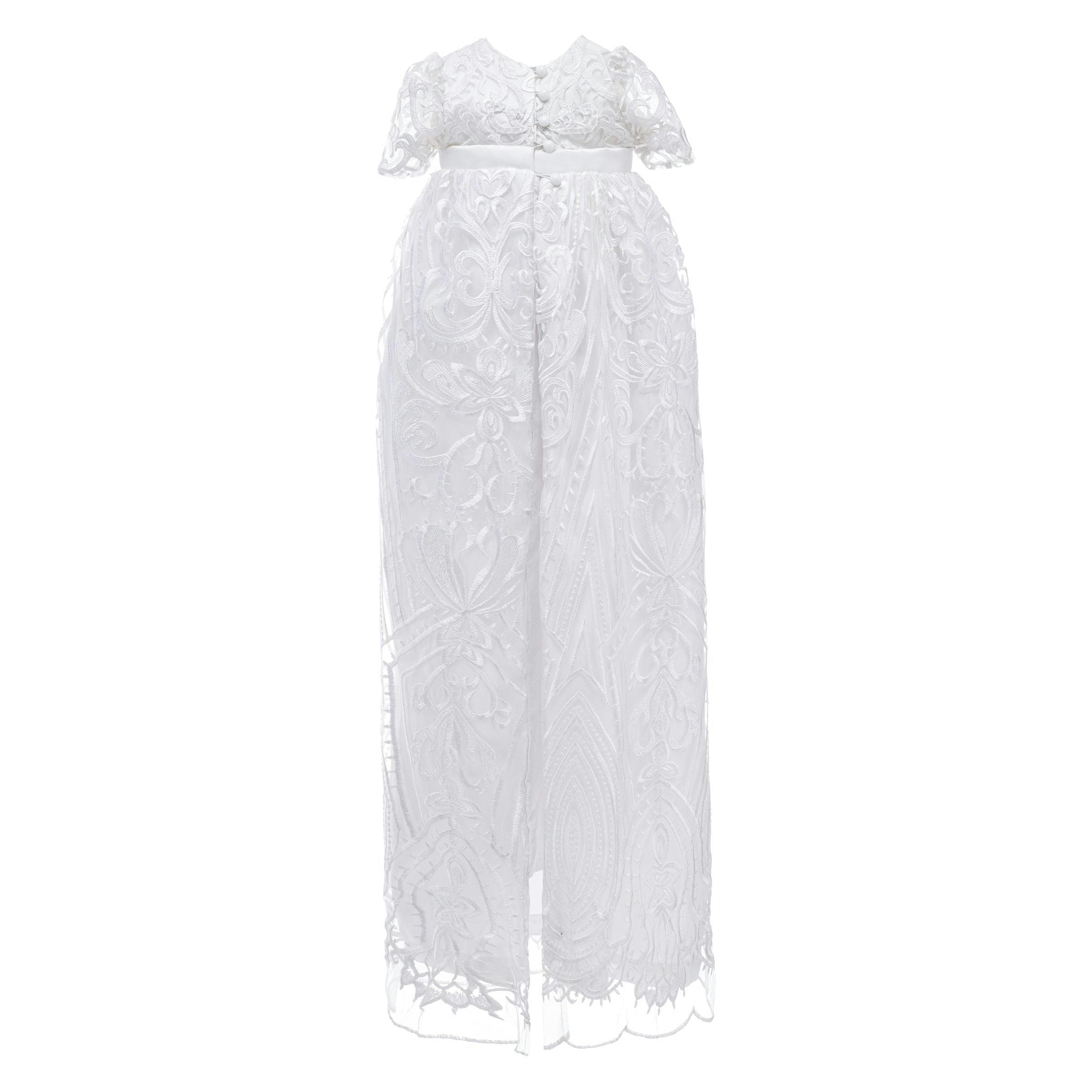 White Lace Christening Gown & Bonnet Set