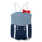 Retro Stripe Bow Swimsuit, red