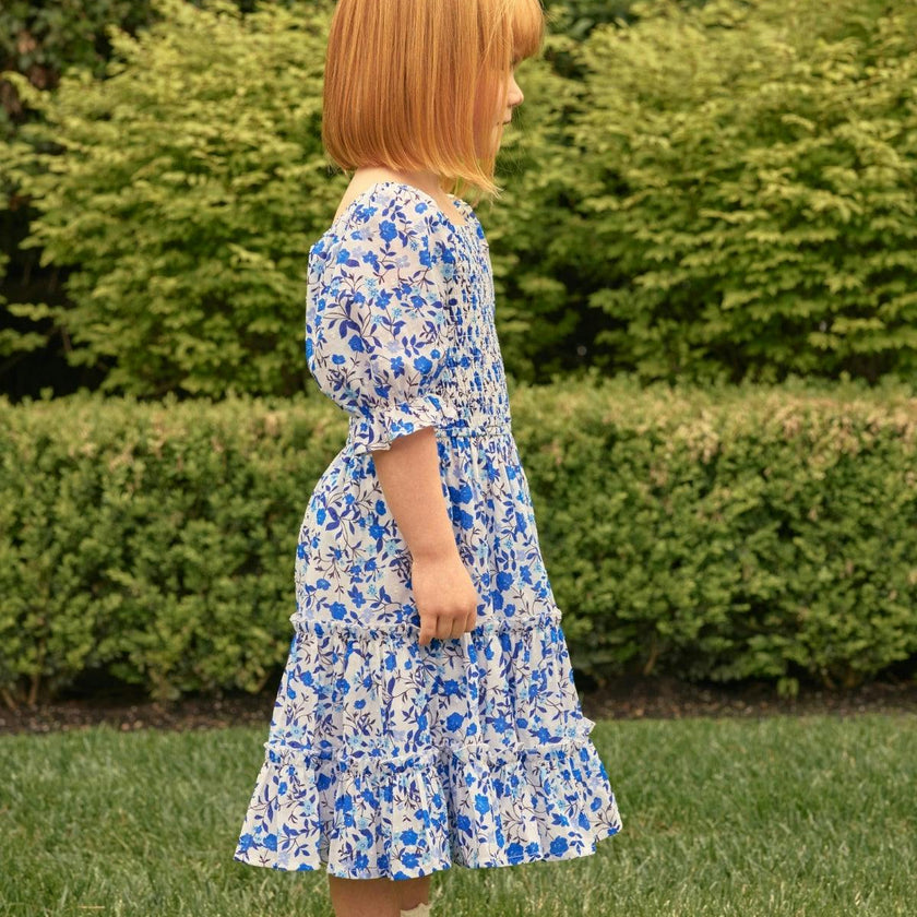 Mini Madeline Dress in Ditsy Cobalt Floral