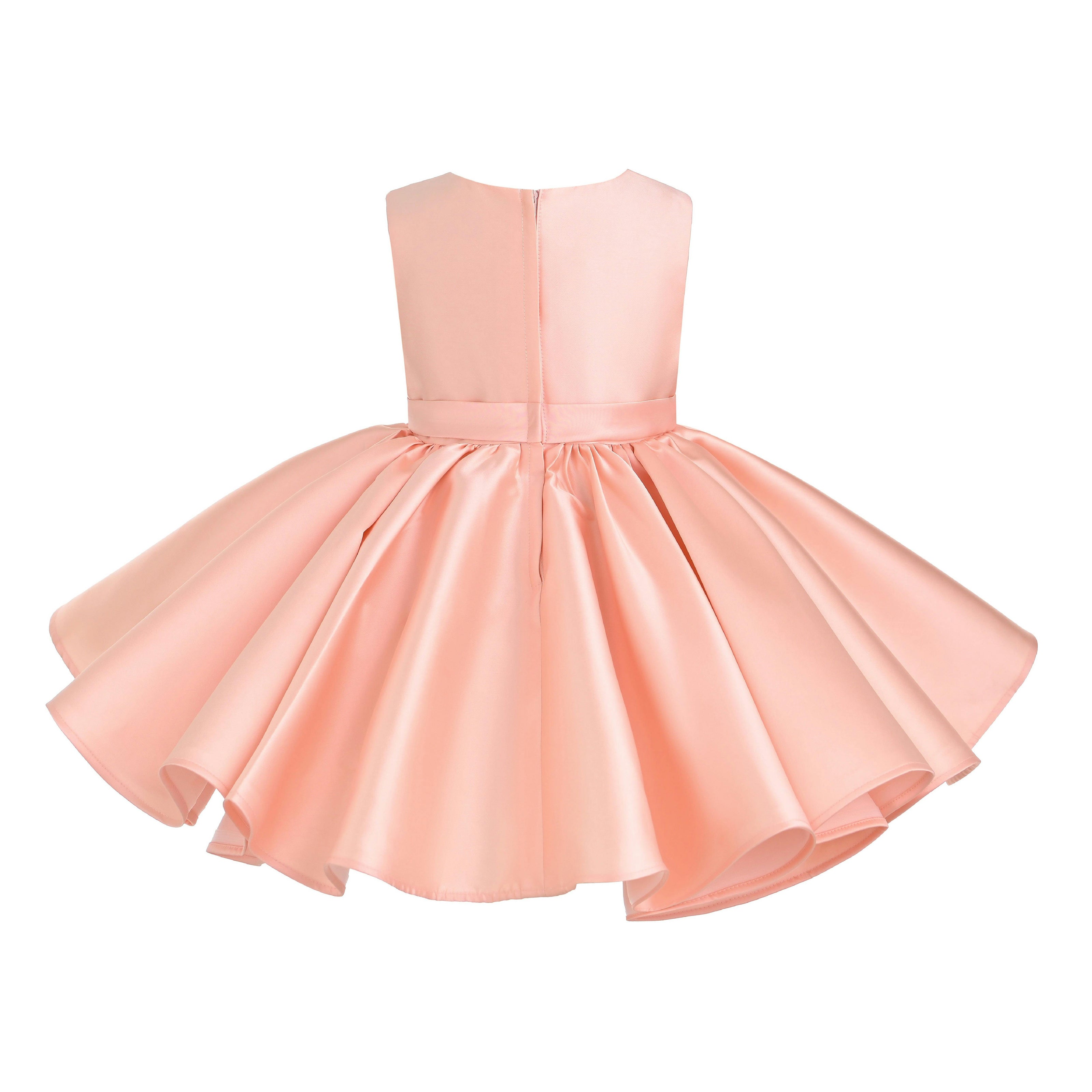 Peach Sabina Satin Flared Dress with Side Bow