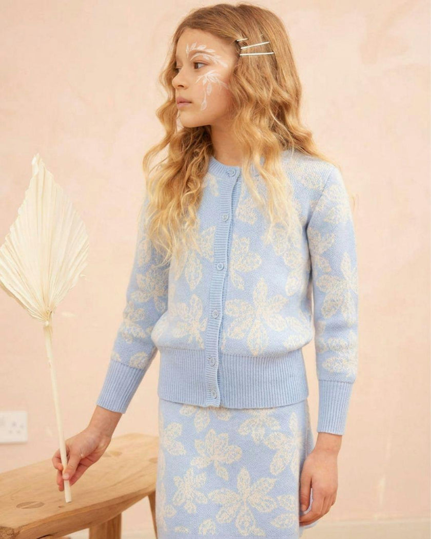 Chestnut Leaves Cardigan | Sky