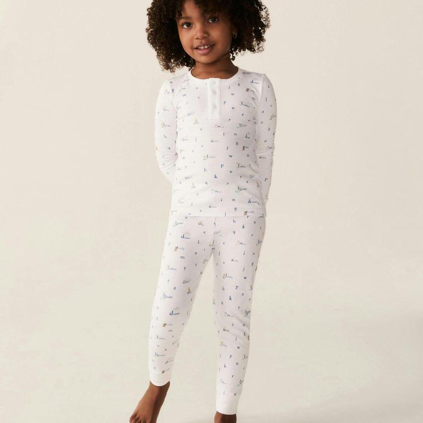 Kid's Pima Snug Fit Pajama Set in Letters and Lullabies