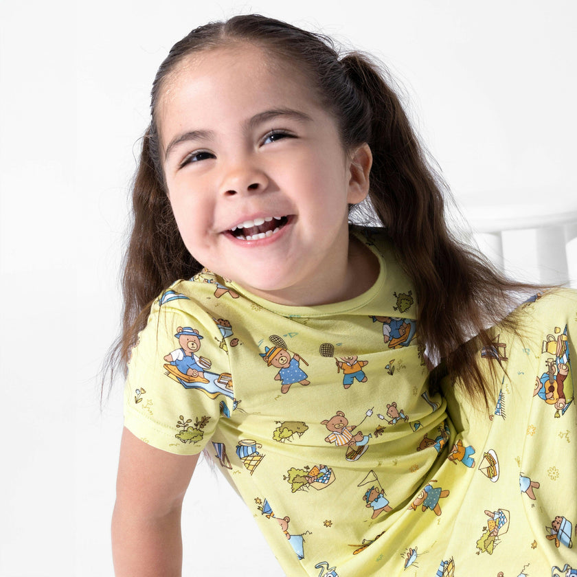 Teddy Bear Picnic Bamboo Girls' Short Sleeve Dress