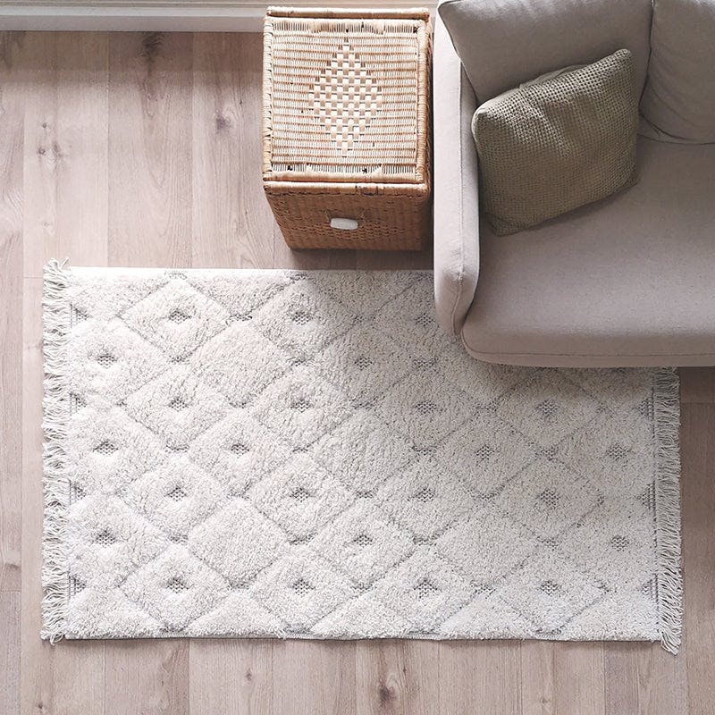 Homy Velvet Flat Woven Dotted Fringed Rectangular Rug