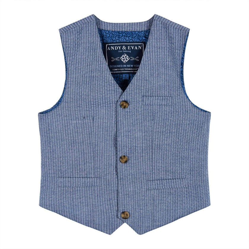 Boys (2-3) Seersucker Vest Suit Set | Blue & Pink