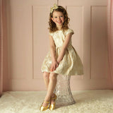 Gold Pleated Damask Party Dress