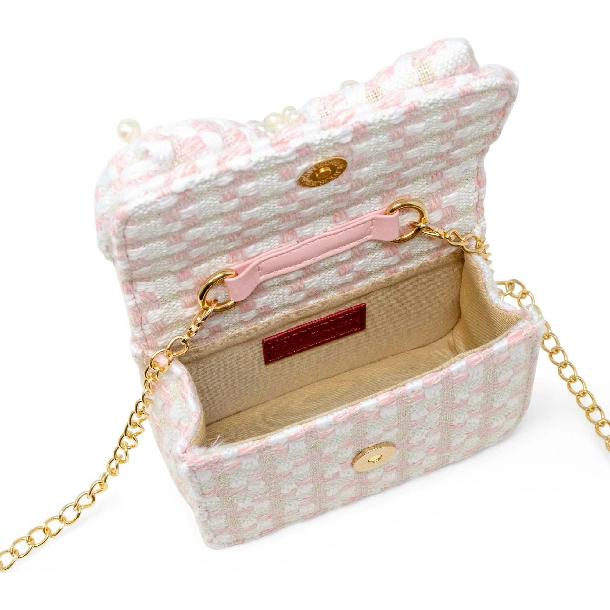 Girls Tweed Jumbo Pearl Bow Handbag