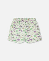 Jersey Shorts Green Printed Flowers